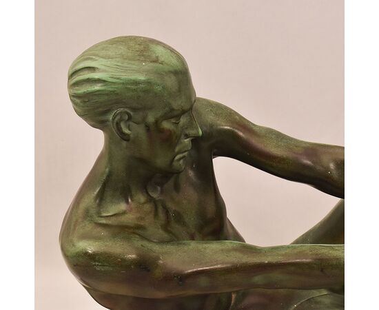 ANTICHE SCULTURE IN ANTIMONIO, MAX LE VERRIER, GUERRIERO, ART DECO, SCULTORE FRANCESE. (STAN92)