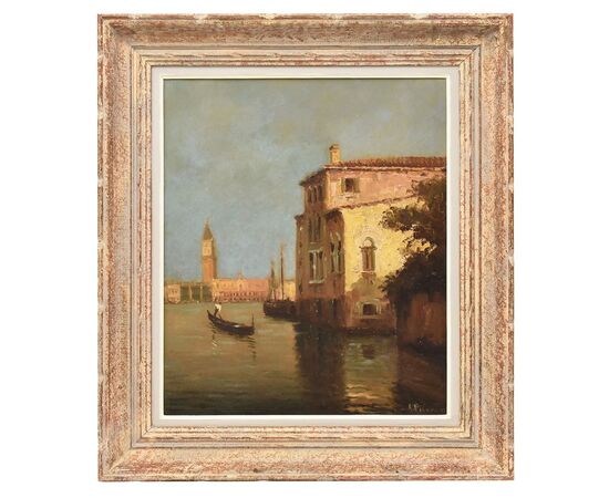 DIPINTI ANTICHI, QUADRI VEDUTA DI VENEZIA E GONDOLA, PITTURA AD OLIO SU TELA, XX SECOLO. (QPVE652)