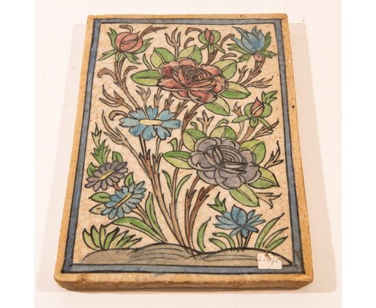 Antica piastrella persiana con fiori - n. 2127/1 -