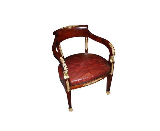 Poltrona Francese Stile Impero da Scrivania del 1800 in mogano con bronzi