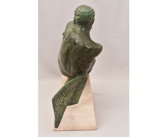 ANTICHE SCULTURE IN ANTIMONIO, MAX LE VERRIER, GUERRIERO, ART DECO, SCULTORE FRANCESE. (STAN92)
