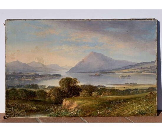 Pittore inglese (datato 1873) - Paesaggio montano con lago.