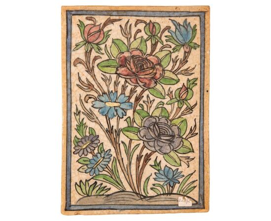 Antica piastrella persiana con fiori - n. 2127/1 -