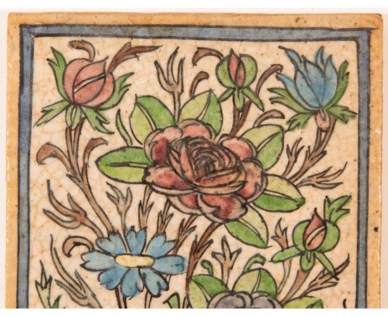 Antica piastrella persiana con fiori - n. 2127/1 -