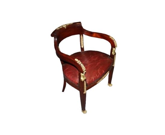 Poltrona Francese Stile Impero da Scrivania del 1800 in mogano con bronzi