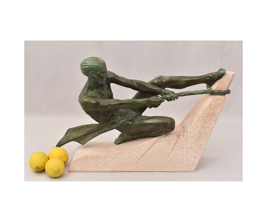 ANTICHE SCULTURE IN ANTIMONIO, MAX LE VERRIER, GUERRIERO, ART DECO, SCULTORE FRANCESE. (STAN92)