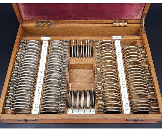 Antico set di lenti di prova da ottico, Emil Bush, circa 1900. 