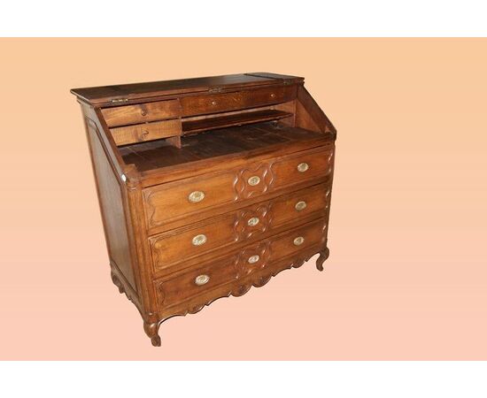 Antica ribalta francese del 1700 in legno di rovere restaurata