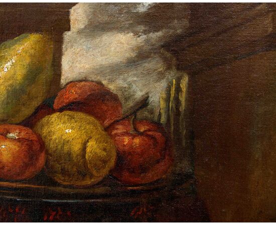 Scuola romana, seconda metà del XVII secolo, Composizione con limoni e cagnolino