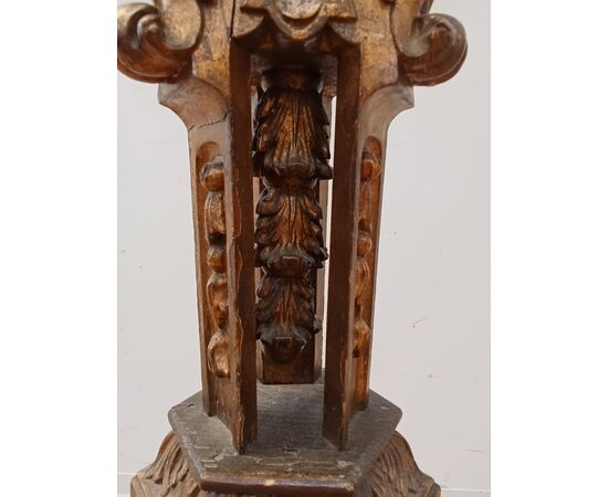 Candeliere da terra in legno dorato-candelabro barocco-fine '800-lampada