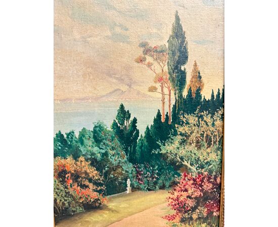 Antico dipinto olio su tavoletta Napoli, Vesuvio 1947, Gallotti, mis 58x37 cm