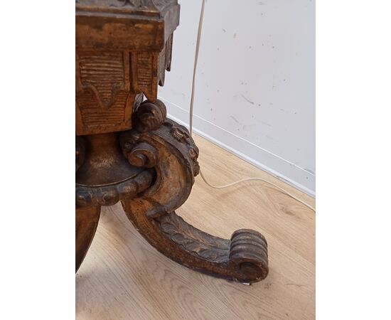 Candeliere da terra in legno dorato-candelabro barocco-fine '800-lampada