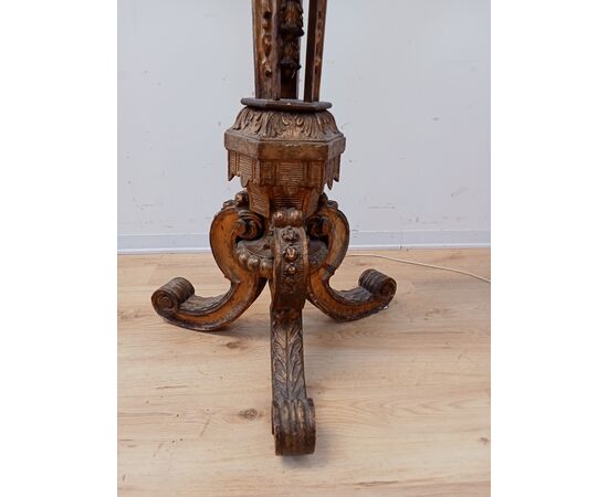 Candeliere da terra in legno dorato-candelabro barocco-fine '800-lampada