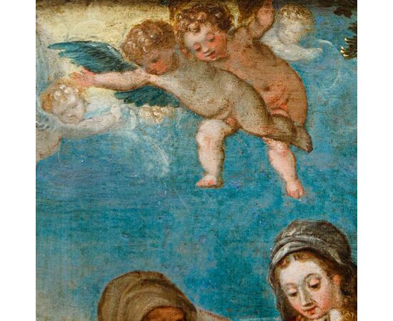 Scuola fiammingo-veneta, XVI secolo, da Hans Rottenhamer, Sacra Famiglia con Santa Elisabetta 