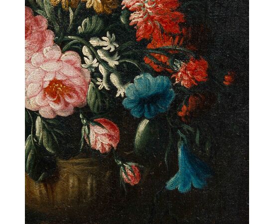 Angelo Zani, noto anche come “Monogrammista A.V.” (Attivo nella prima metà del XVIII secolo, Pisa), Nature morte di fiori con anguria e volatili