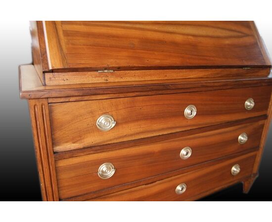 Comò doppio corpo a ribalta francese in ciliegio, stile Luigi XVI del 1700