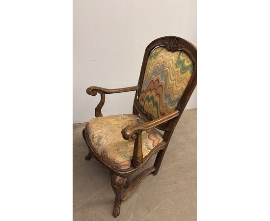 Antica poltrona Genova Luigi XIV, fine '600, Italia 108x47x50 cm, noce massello