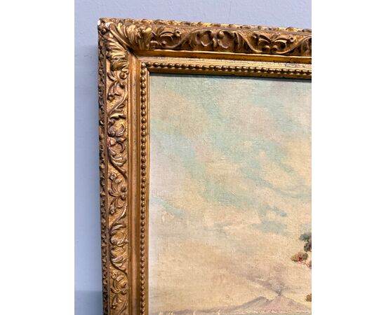 Antico dipinto olio su tavoletta Napoli, Vesuvio 1947, Gallotti, mis 58x37 cm