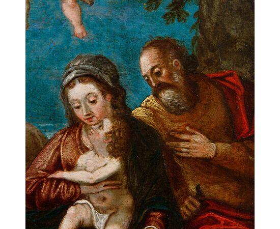 Scuola fiammingo-veneta, XVI secolo, da Hans Rottenhamer, Sacra Famiglia con Santa Elisabetta 