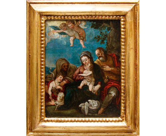 Scuola fiammingo-veneta, XVI secolo, da Hans Rottenhamer, Sacra Famiglia con Santa Elisabetta 