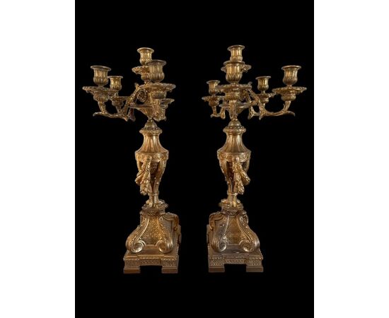 " GARNITURE " COMPOSTA DA OROLOGIO CON CANDELIERI IN BRONZO DORATO 