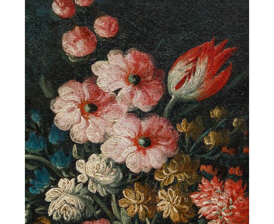 Angelo Zani, noto anche come “Monogrammista A.V.” (Attivo nella prima metà del XVIII secolo, Pisa), Nature morte di fiori con anguria e volatili