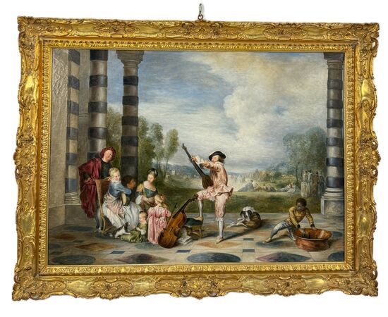 Anonimo del XX secolo,  "Festa galante", (copia da Jean-Antoine Watteau)