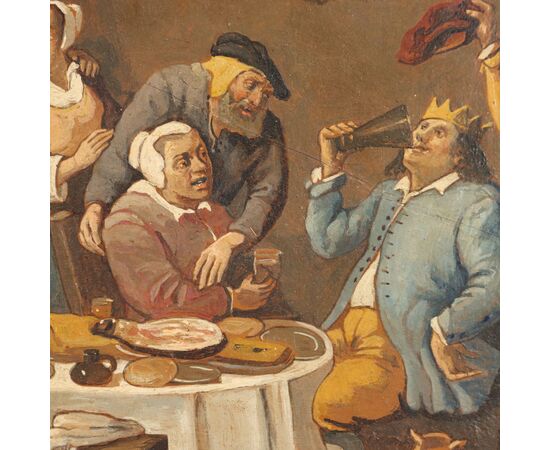 Dipinto 'Dodicesima Notte il Re Beve' XIX secolo