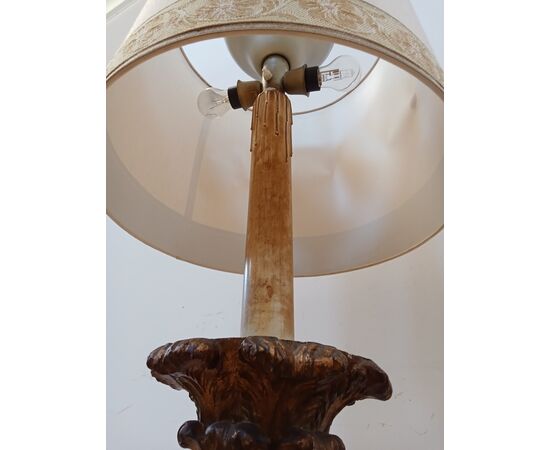 Candeliere da terra in legno dorato-candelabro barocco-fine '800-lampada