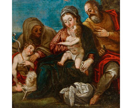 Scuola fiammingo-veneta, XVI secolo, da Hans Rottenhamer, Sacra Famiglia con Santa Elisabetta 