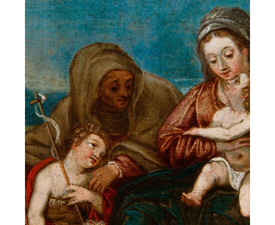 Scuola fiammingo-veneta, XVI secolo, da Hans Rottenhamer, Sacra Famiglia con Santa Elisabetta 