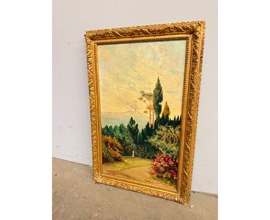 Antico dipinto olio su tavoletta Napoli, Vesuvio 1947, Gallotti, mis 58x37 cm