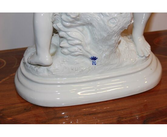 Gruppo scultoreo in ceramica Coppia di Amorini Putti del 1800
