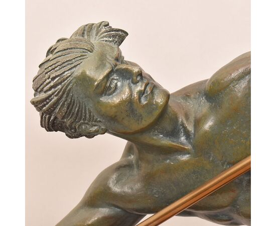 ANTICHE SCULTURE FRANCESI IN ANTIMONIO, CHIPARUS, GUERRIERO CON LANCIA, ART DECO. (STAN93)