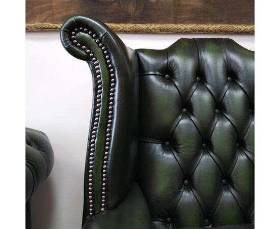 Poltrona chesterfield Queen Anne nuova inglese originale verde 
