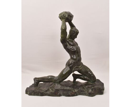 Alexandre Ouline, Antiche Sculture In Bronzo, Uomo, Guerriero,  Art Deco, XX Secolo. (STB91)