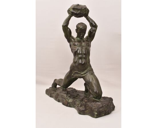 Alexandre Ouline, Antiche Sculture In Bronzo, Uomo, Guerriero,  Art Deco, XX Secolo. (STB91)