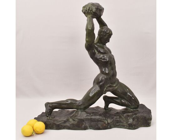Alexandre Ouline, Antiche Sculture In Bronzo, Uomo, Guerriero,  Art Deco, XX Secolo. (STB91)