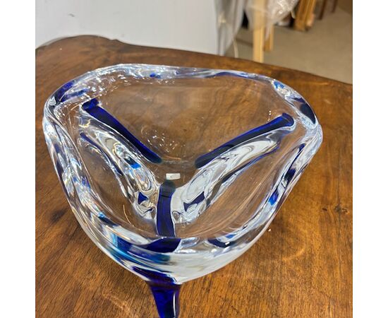 Centrotavola  Murano 1970 trasparente e blu . firmato alla base . Mis 24 x 24 Design unico 