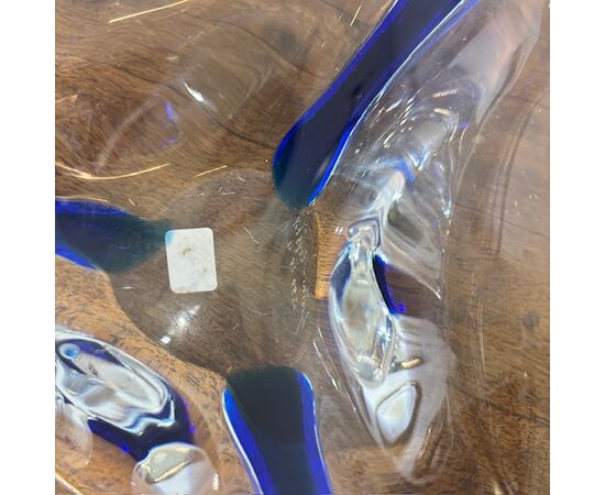 Centrotavola  Murano 1970 trasparente e blu . firmato alla base . Mis 24 x 24 Design unico 