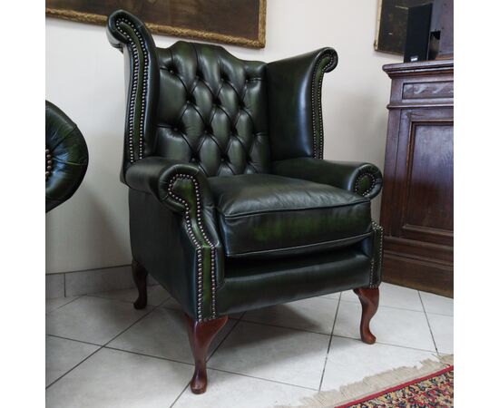 Poltrona chesterfield Queen Anne nuova inglese originale verde 