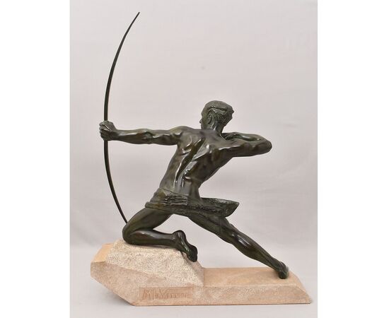 ANTICHE SCULTURE IN ANTIMONIO, MAX LE VERRIER, ARCIERE, ART DECO, SCULTORE FRANCESE. (STAN90)