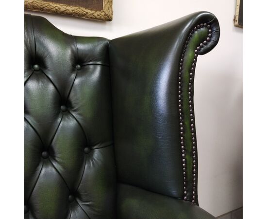 Poltrona chesterfield Queen Anne nuova inglese originale verde 