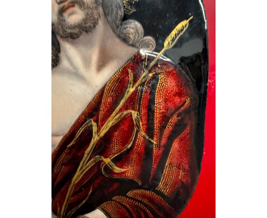 Antica placca metà '800 dipinta smalto Limoges raffigurante Cristo 28x15cm