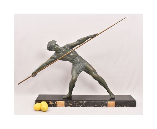 ANTICHE SCULTURE FRANCESI IN ANTIMONIO, CHIPARUS, GUERRIERO CON LANCIA, ART DECO. (STAN93)