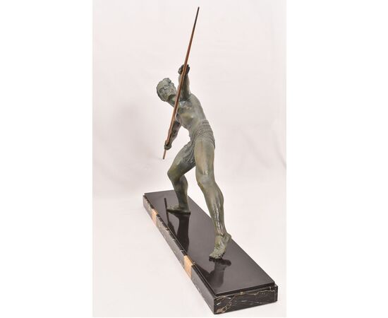 ANTICHE SCULTURE FRANCESI IN ANTIMONIO, CHIPARUS, GUERRIERO CON LANCIA, ART DECO. (STAN93)