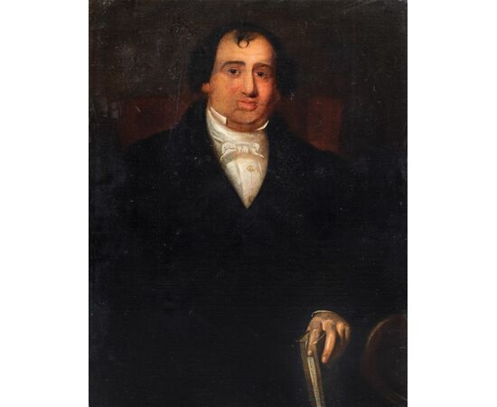 Pittore italiano (XIX sec.) - Ritratto di gentiluomo con libro.
