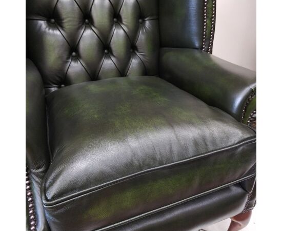 Poltrona chesterfield Queen Anne nuova inglese originale verde 