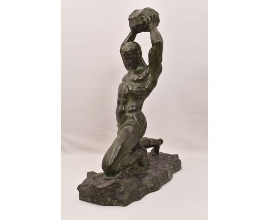 Alexandre Ouline, Antiche Sculture In Bronzo, Uomo, Guerriero,  Art Deco, XX Secolo. (STB91)