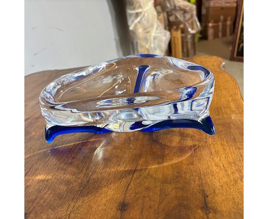 Centrotavola  Murano 1970 trasparente e blu . firmato alla base . Mis 24 x 24 Design unico 